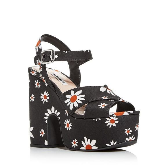 Miu Miu Shoes - Miu Miu Womens Calzature Donna Black Canvas Platform Sandals Shoes NWT